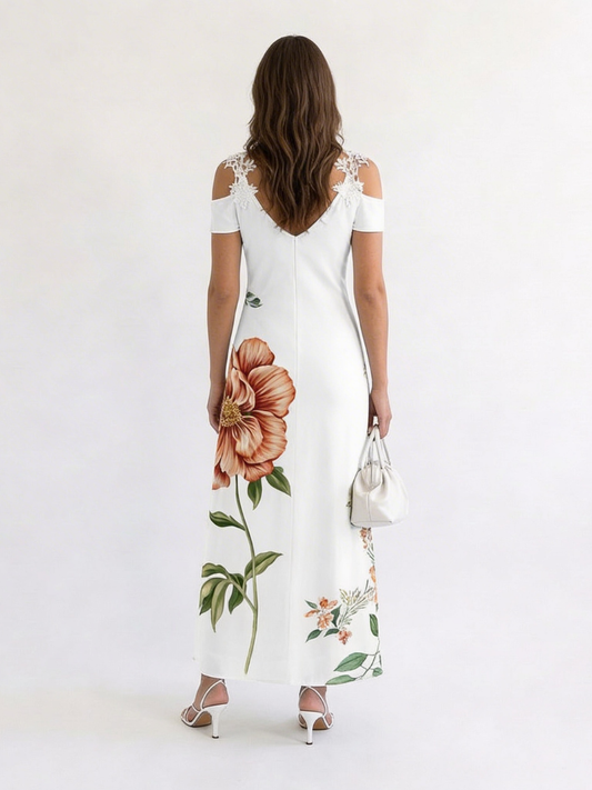 Sofia - Vestido largo con hombro descubierto y estampado floral