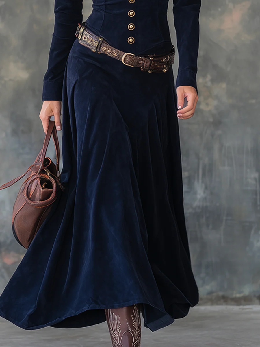 Vestido largo vintage con bolsillos con solapa- Candela