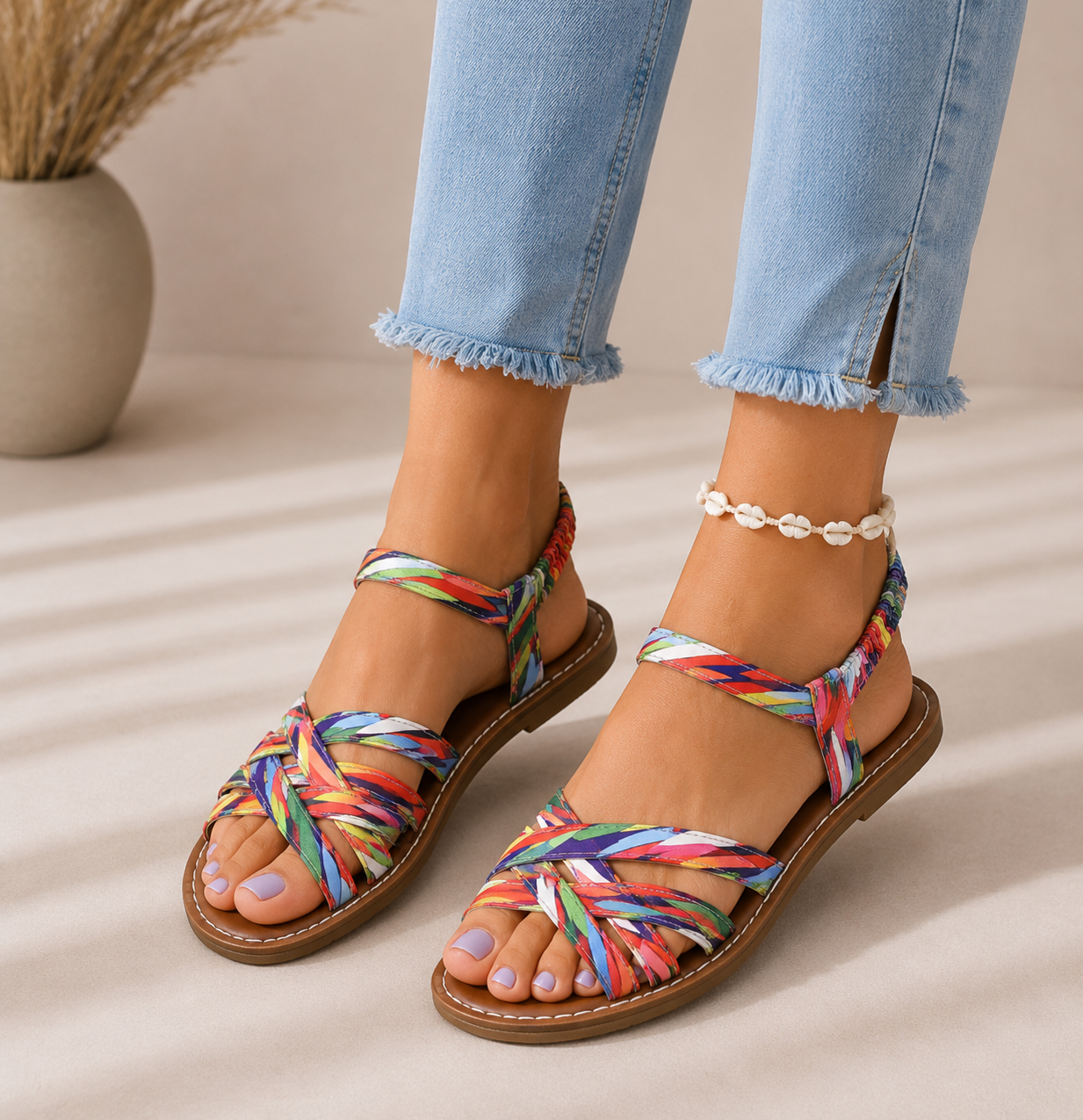 Sandalias planas de mujer con tiras cruzadas - Gema