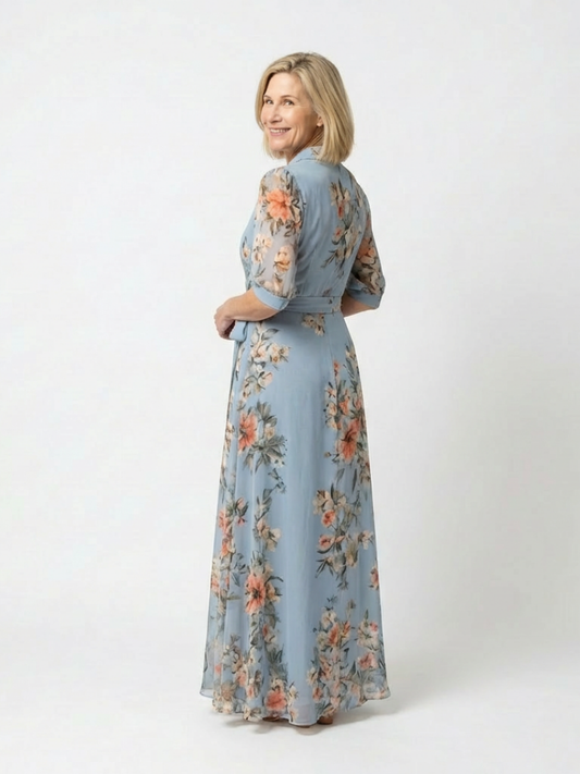 Elowe | Vestido largo con estampado floral y cuello en V