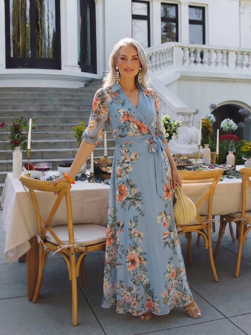 Elowe | Vestido largo con estampado floral y cuello en V