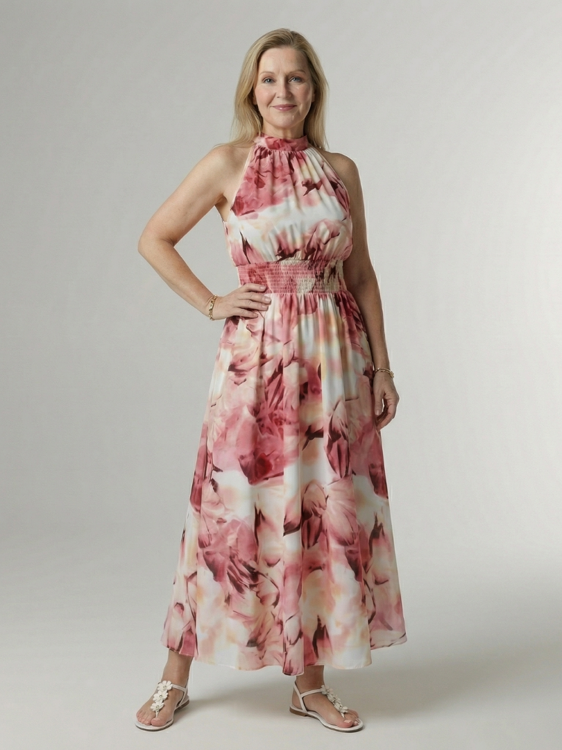 Vestido midi sin mangas cómodo con cuello halter | Beatriz