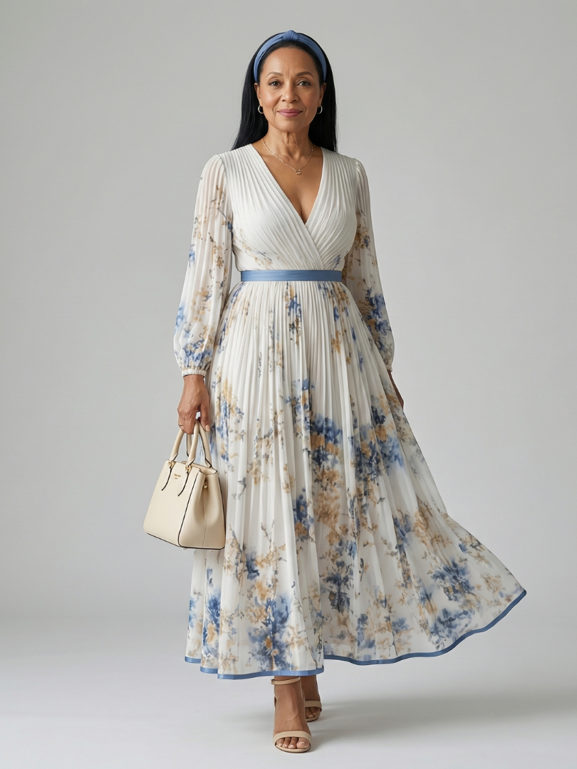 Natalia - Vestido midi envolvente plisado