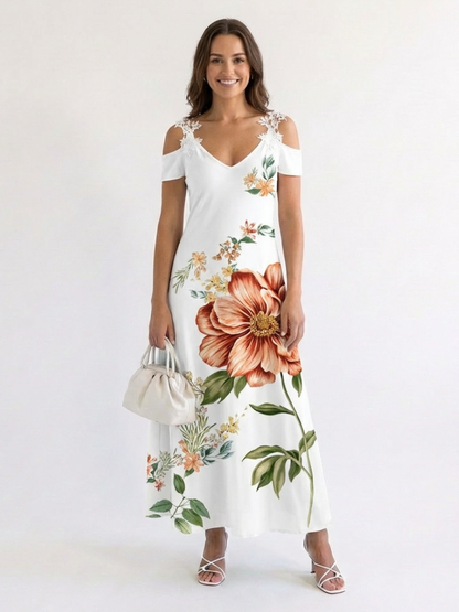 Sofia - Vestido largo con hombro descubierto y estampado floral