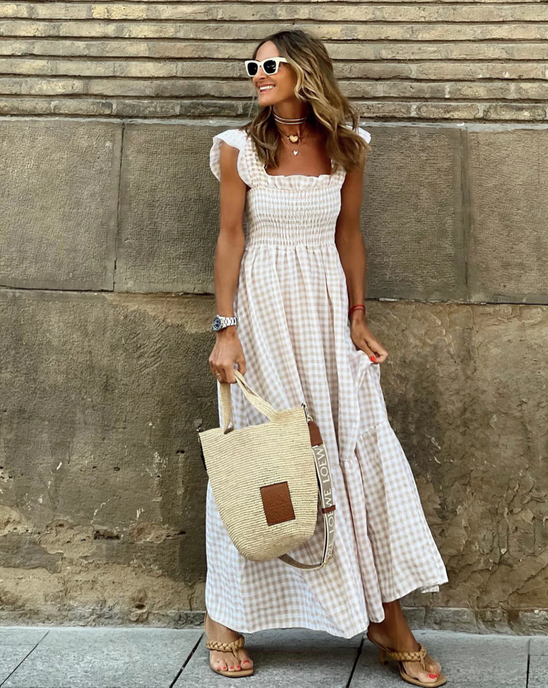 Idoia | Vestido maxi casual fruncido para eventos