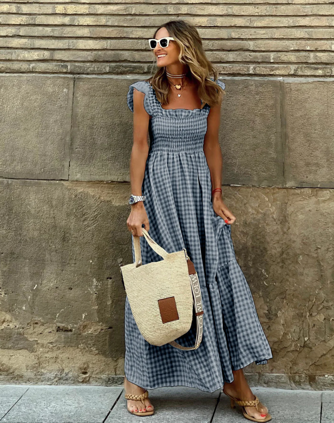 Idoia | Vestido maxi casual fruncido para eventos