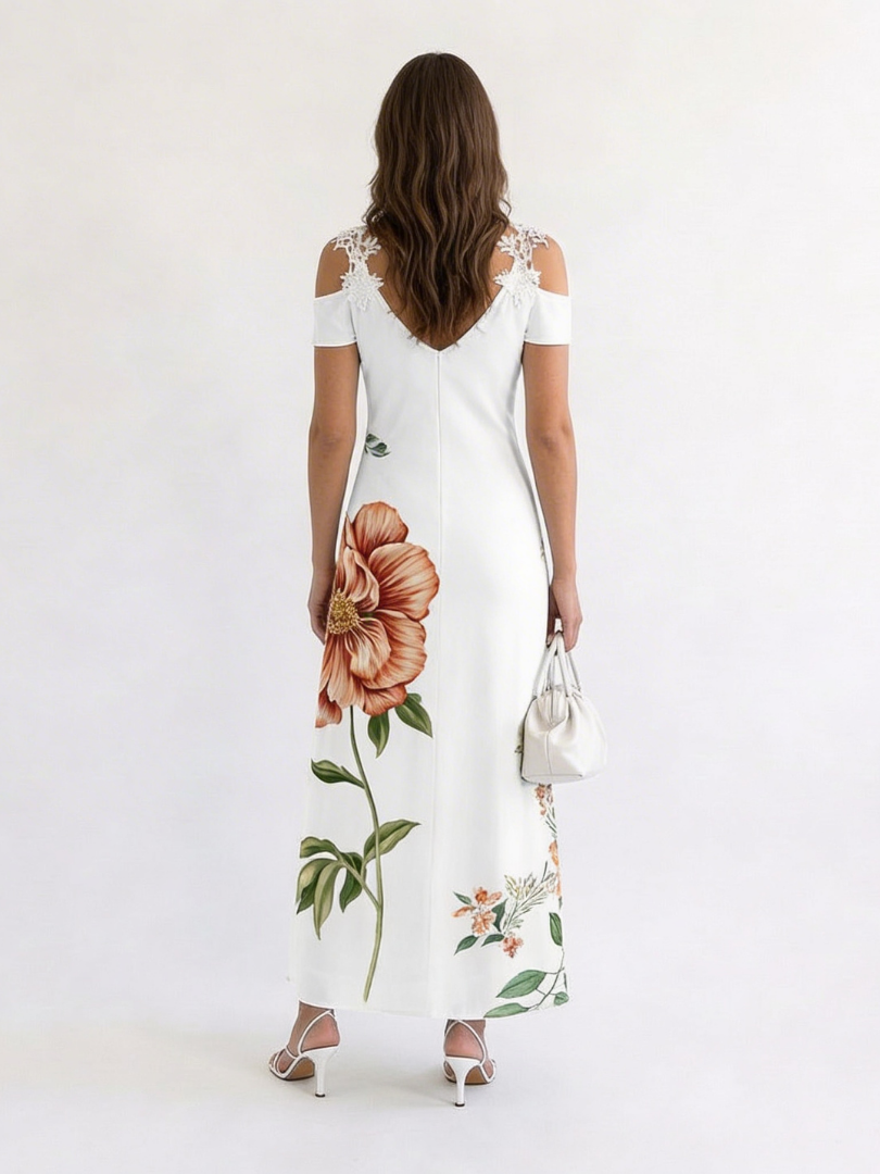 Sofia - Vestido largo con hombro descubierto y estampado floral