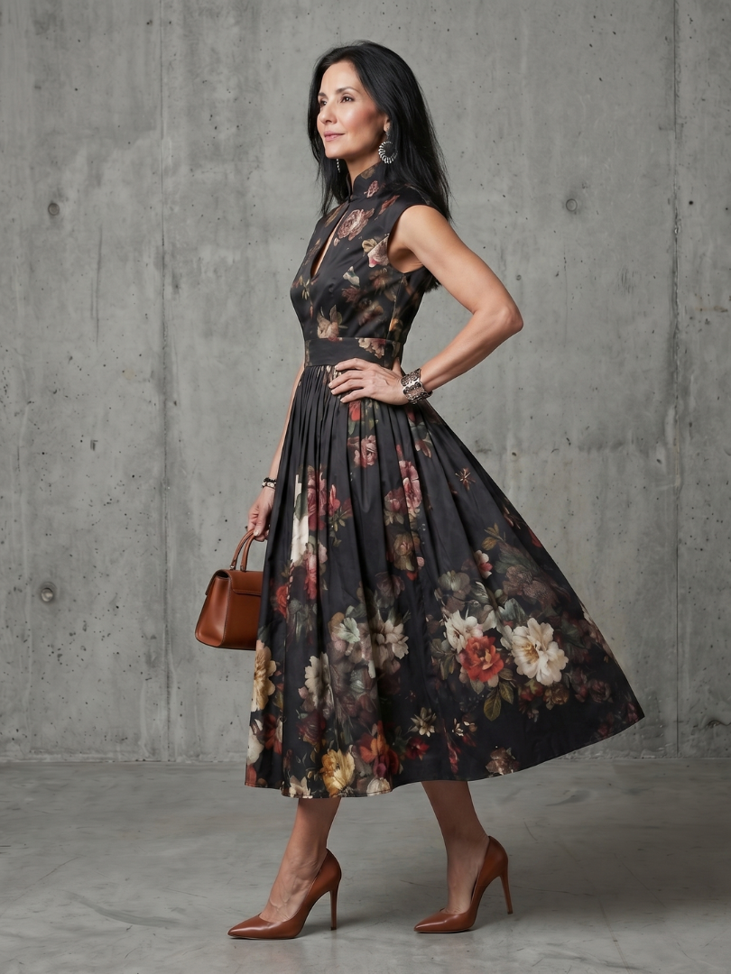 Pilar - Vestido midi plisado floral