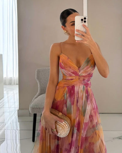 Gundisalva | Vestido maxi elegante para mujer con estampado floral primaveral