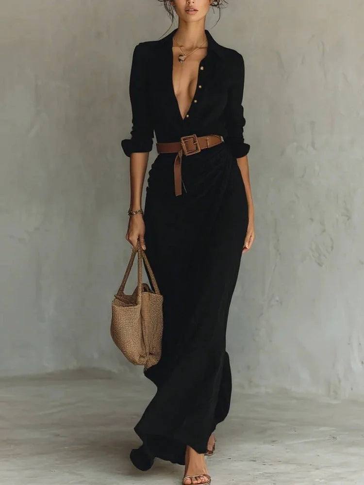 Luna | Vestido Largo Elegante con Escote en V y Diseño Cruzado