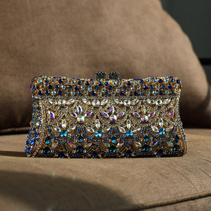 Clutch Dorado con Cristales Multicolor – Bolso de Mano Brillante para Fiestas y Bodas de Lujo
