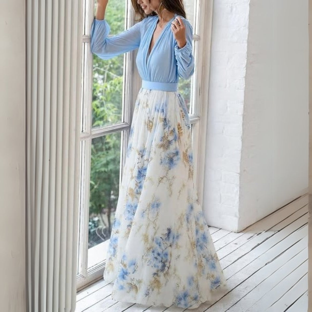 Abril | Vestido maxi para mujer con escote floral