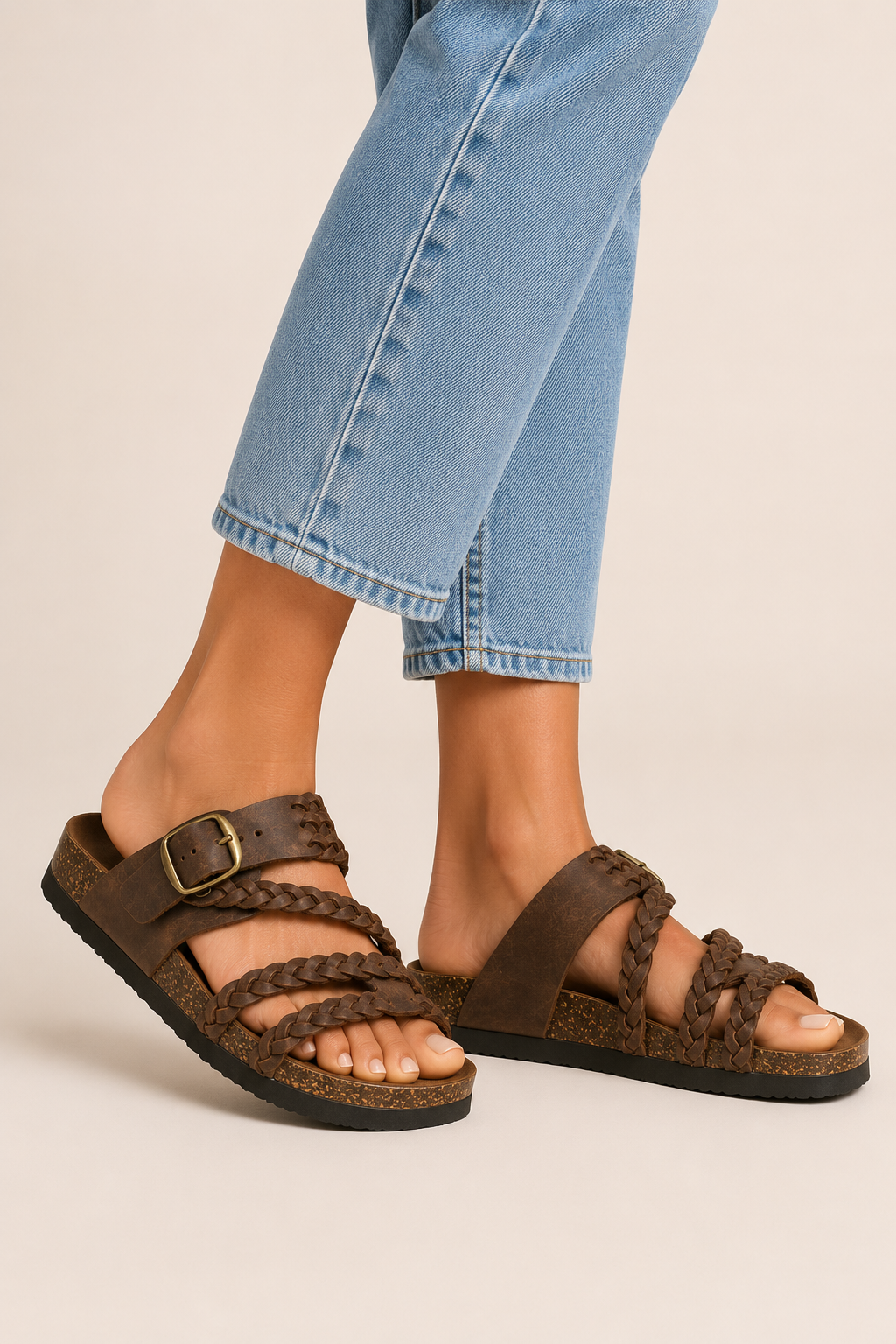 Sandalias planas trenzadas hebilla ajustable - Haylee