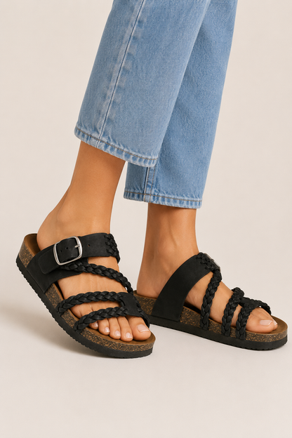 Sandalias planas trenzadas hebilla ajustable - Haylee