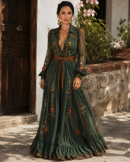 Jacinda | Vestido maxi boho para mujer con cinturón fluido | Ligero