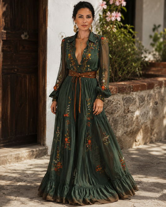 Jacinda | Vestido maxi boho para mujer con cinturón fluido | Ligero