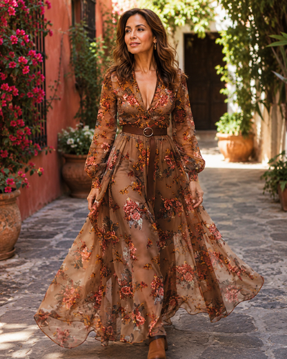 Jacinda | Vestido maxi boho para mujer con cinturón fluido | Ligero