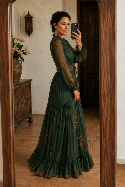 Jacinda | Vestido maxi boho para mujer con cinturón fluido | Ligero
