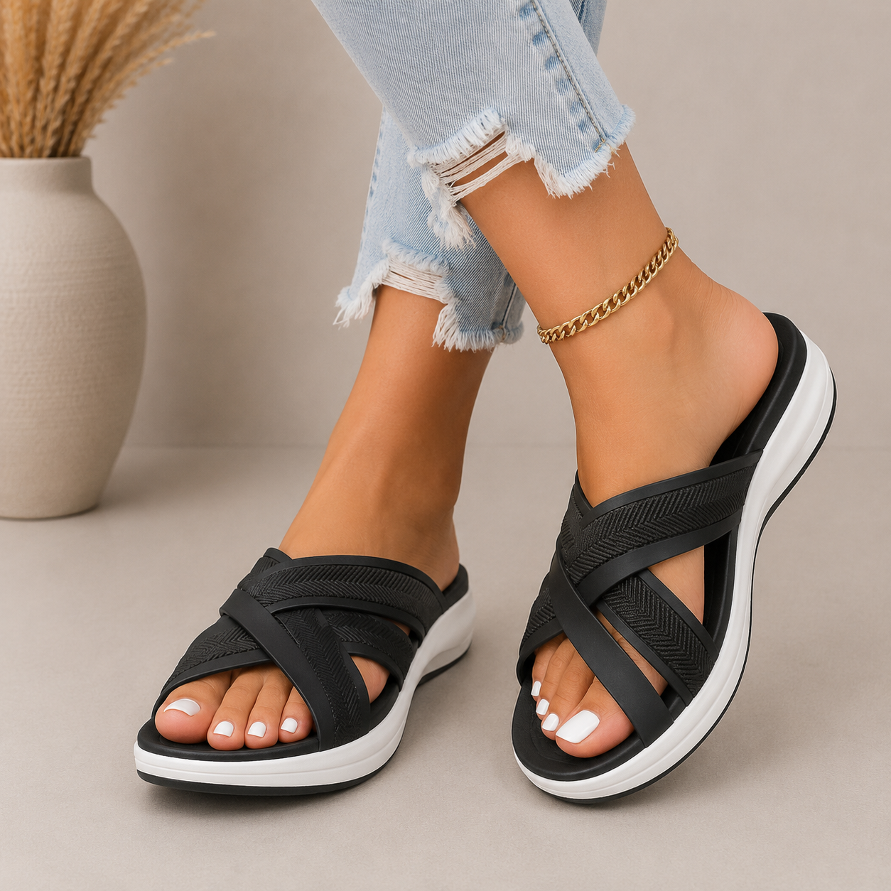 Sandalias de mujer con diseño cruzado y plataforma baja para verano Gracia