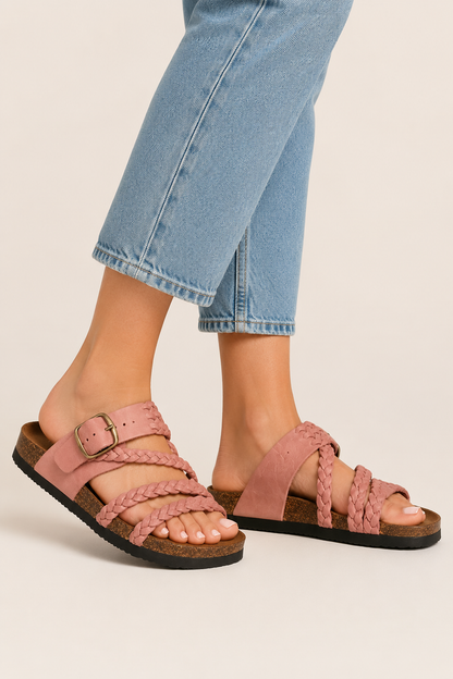 Sandalias planas trenzadas hebilla ajustable - Haylee
