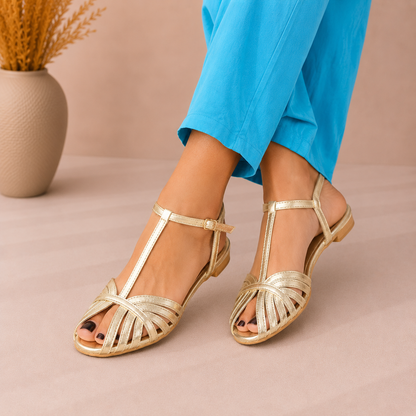 Sandalias mujer planas con tiras cruzadas y punta abierta - Desy