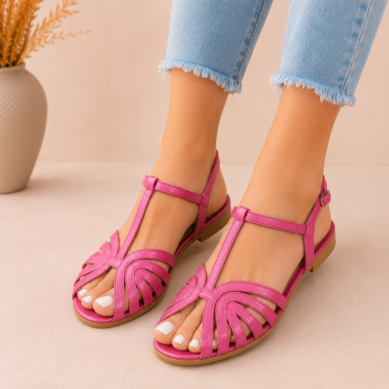 Sandalias mujer planas con tiras cruzadas y punta abierta - Desy
