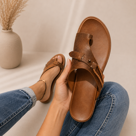 Sandalias planas de mujer de dedo con tiras