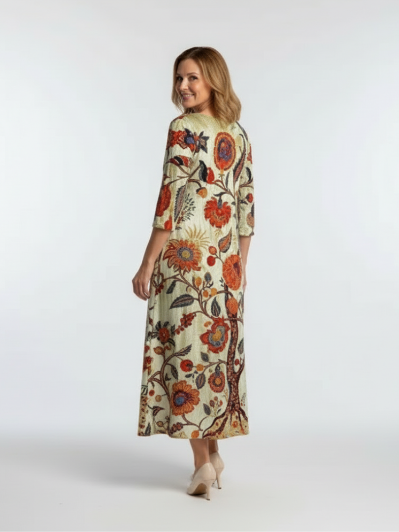 Vestido midi floral de media manga y cuello en V | Amelia
