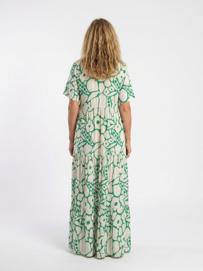 Valentina- Vestido medio de manga corta con cuello en V y estampado floral