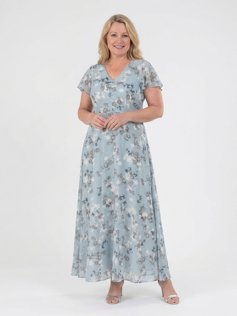 Isabel- Vestido largo de gasa con estampado floral