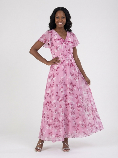 Isabel- Vestido largo de gasa con estampado floral
