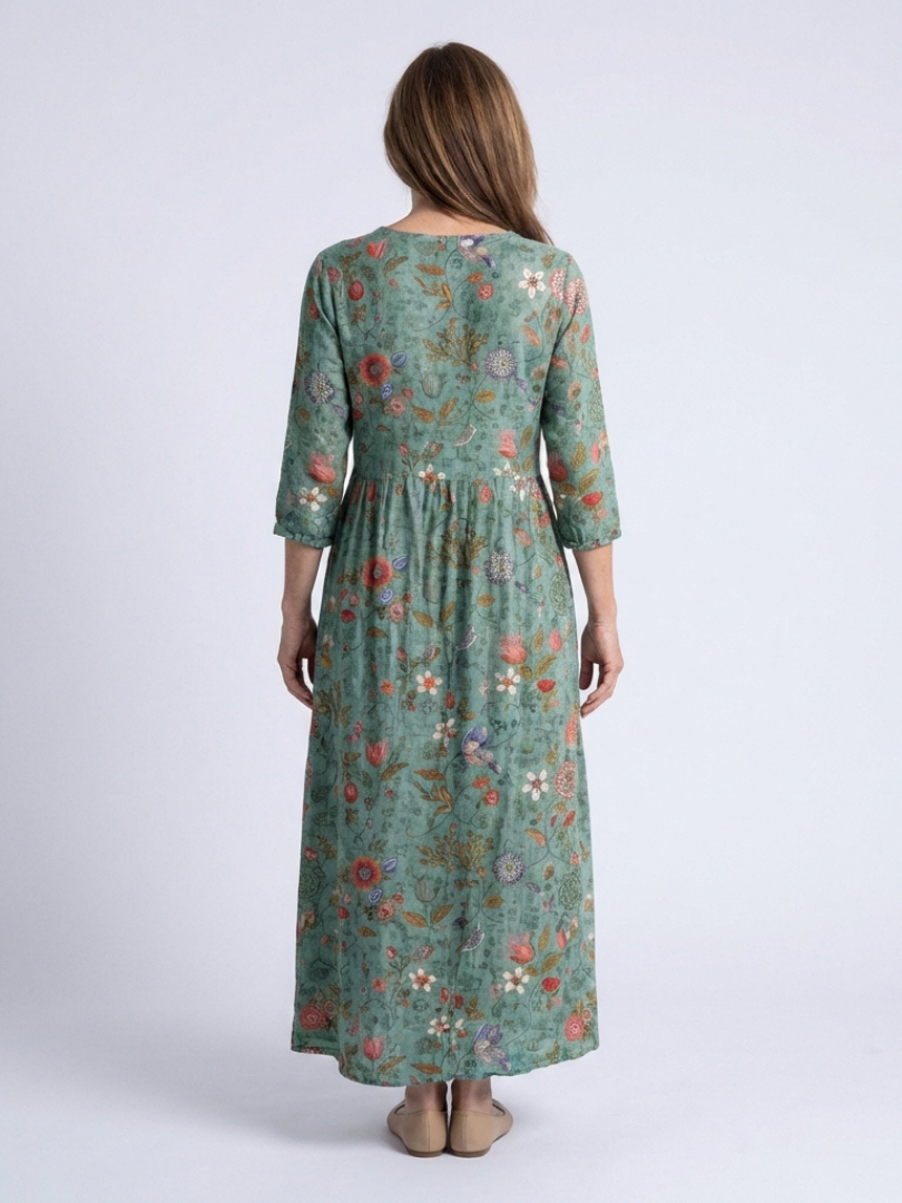 Marina - Vestido largo con estampado floral y cuello en V