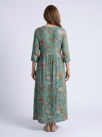 Marina - Vestido largo con estampado floral y cuello en V