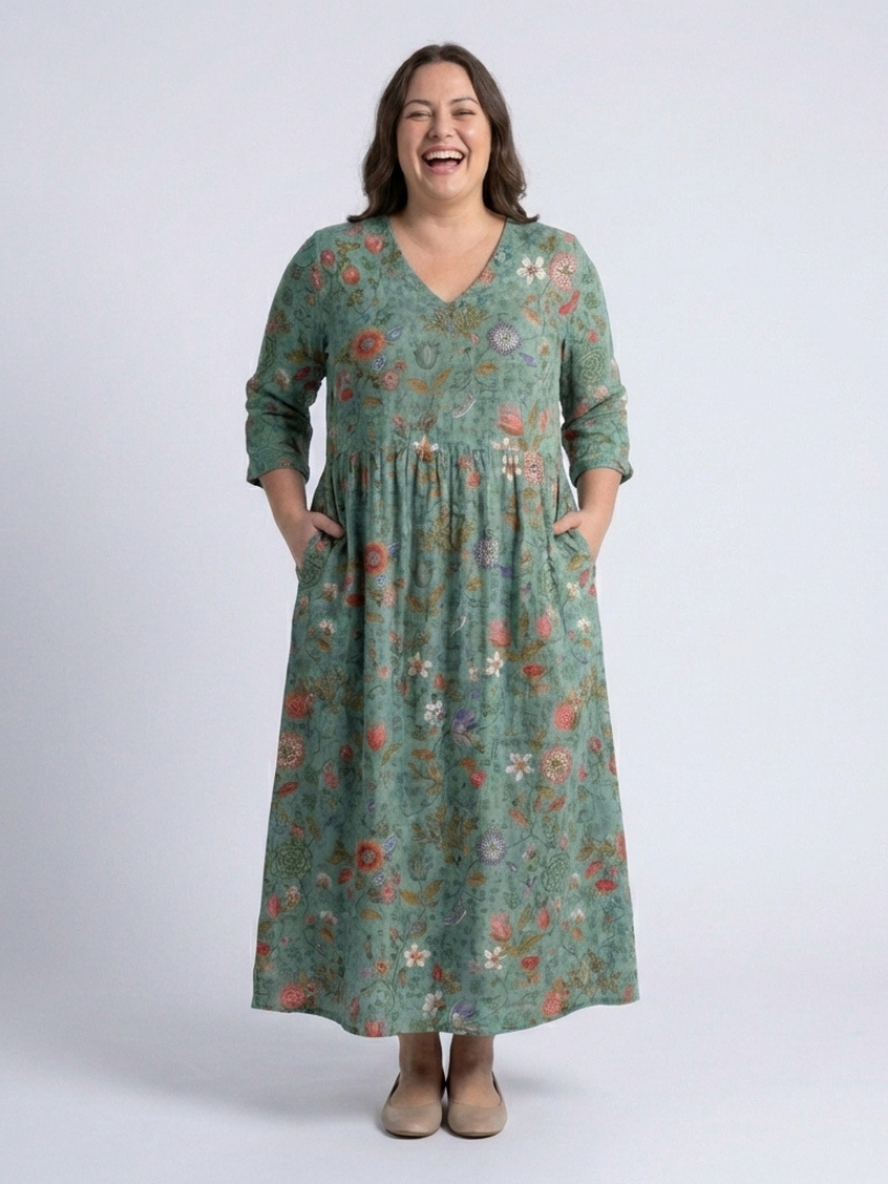 Marina - Vestido largo con estampado floral y cuello en V