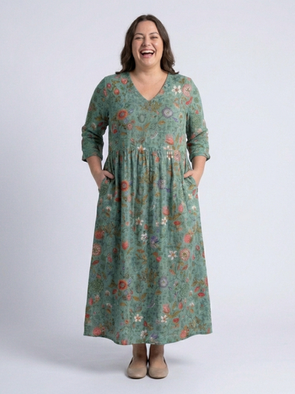 Marina - Vestido largo con estampado floral y cuello en V