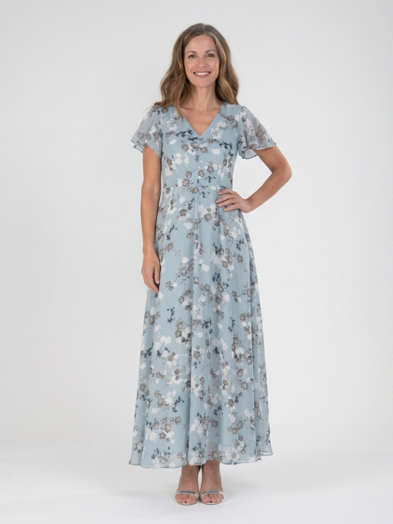 Isabel- Vestido largo de gasa con estampado floral