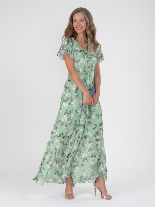 Isabel- Vestido largo de gasa con estampado floral