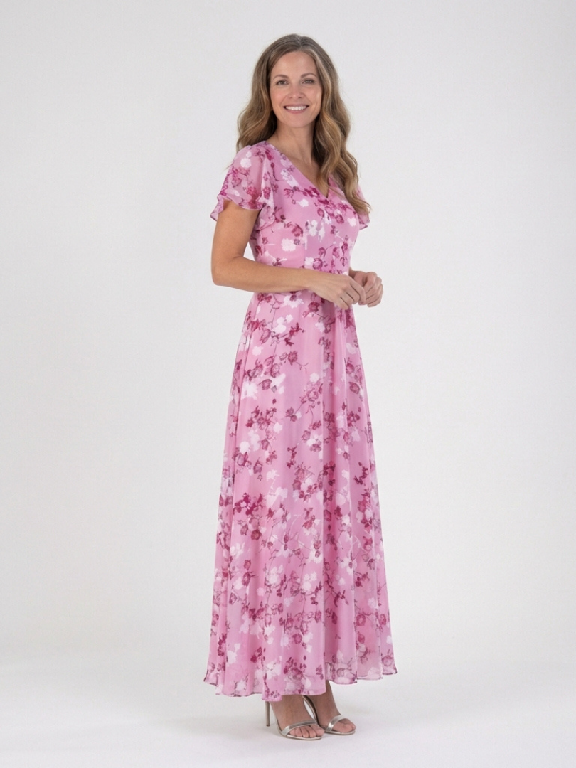 Isabel- Vestido largo de gasa con estampado floral
