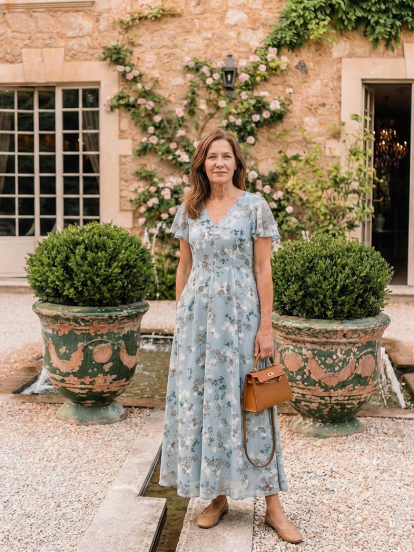 Isabel- Vestido largo de gasa con estampado floral