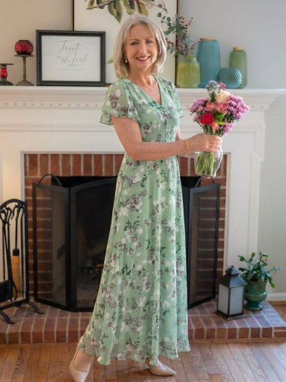 Isabel- Vestido largo de gasa con estampado floral