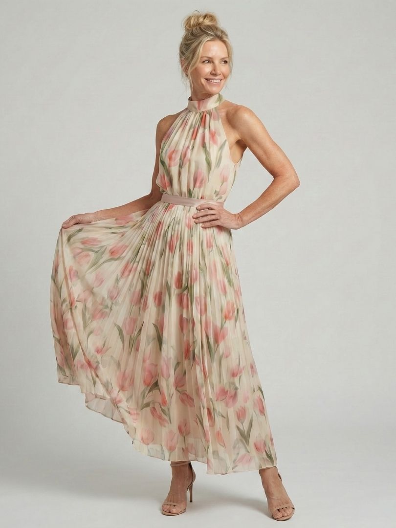 Martina | Vestido midi con escote halter floral