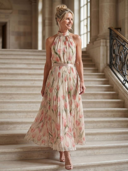 Martina | Vestido midi con escote halter floral