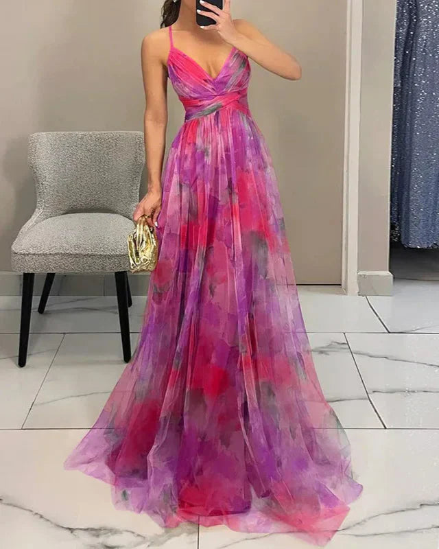 Gundisalva | Vestido maxi elegante para mujer con estampado floral primaveral