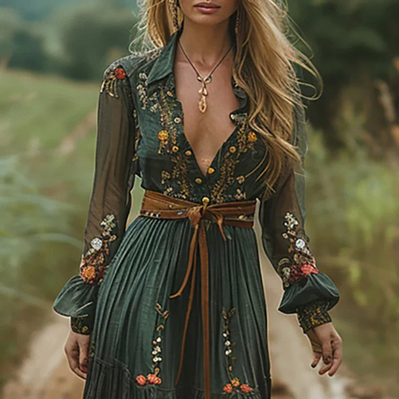 Jacinda | Vestido maxi boho para mujer con cinturón fluido | Ligero