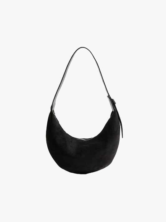 Bolso de Hombro en Forma de Media Luna con Acabado de Ante