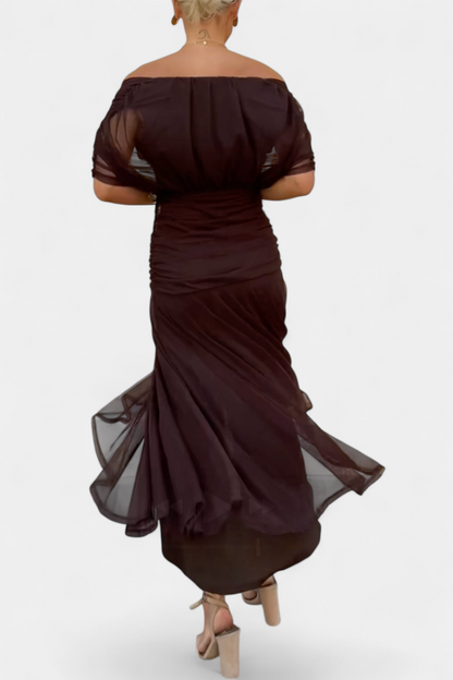 Iselina | Vestido largo fruncido para mujer con cuello en V elegante | Fluido