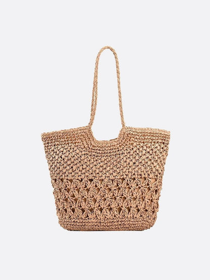 Bolso Tote de Paja Tejido con Detalle Floral – Estilo Boho para el Verano