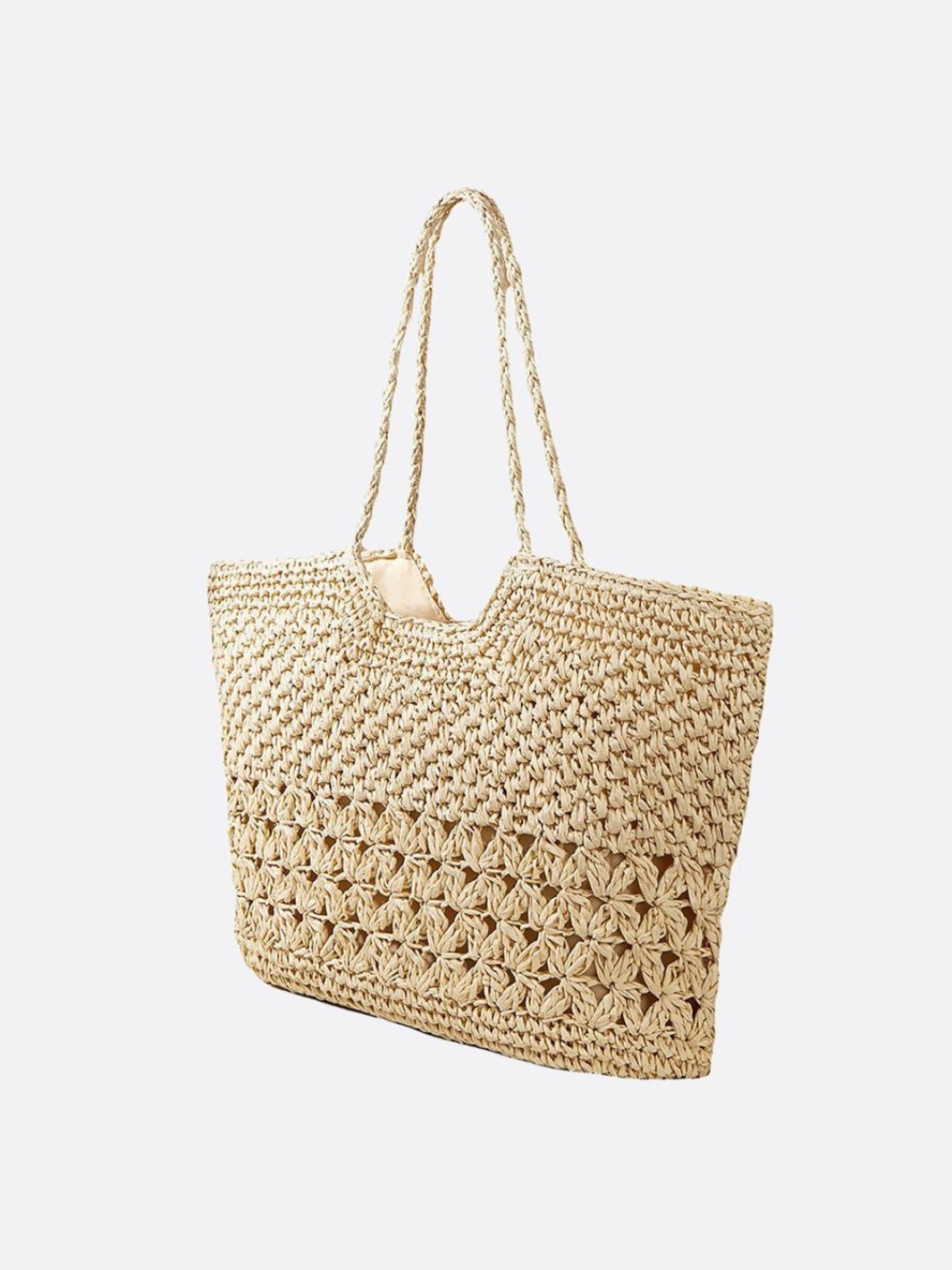 Bolso Tote de Paja Tejido con Detalle Floral – Estilo Boho para el Verano