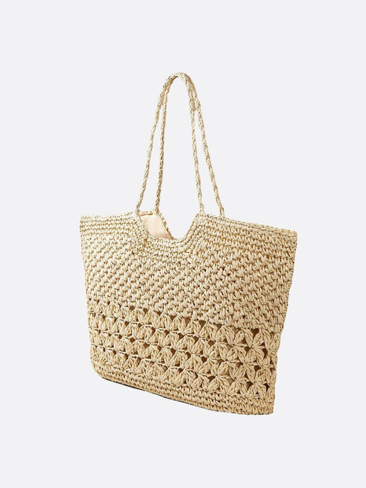 Bolso Tote de Paja Tejido con Detalle Floral – Estilo Boho para el Verano