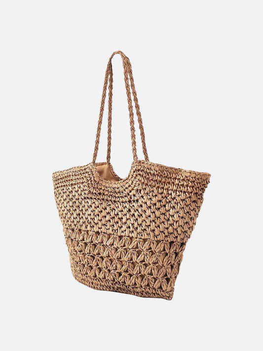 Bolso Tote de Paja Tejido con Detalle Floral – Estilo Boho para el Verano